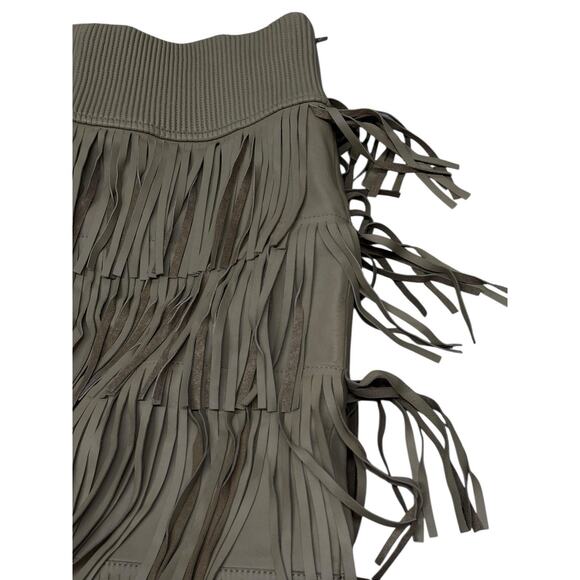 NWT Helmut Lang Olive Lambskin Fringe Mini Skirt S Western Boho Festival Leather - Picture 7 of 13